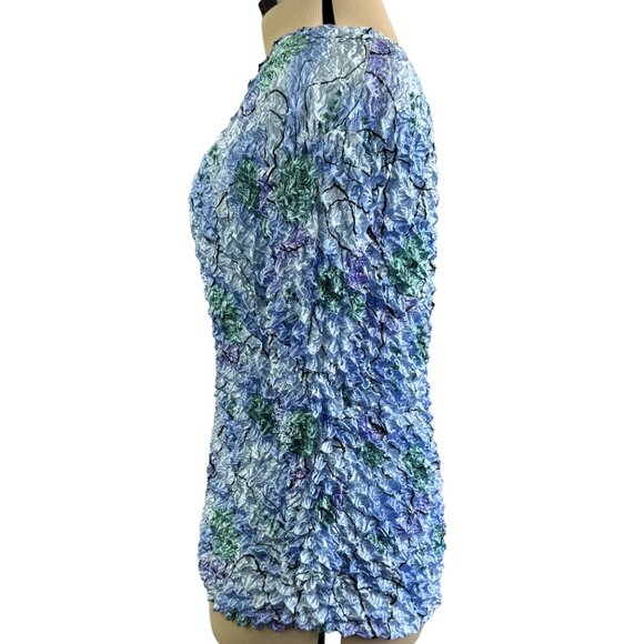 VTG Bubble TEXTURED Floral Pullover Top – Blue/Green Rosette Effect, Hand‑Wash - Picture 4 of 9